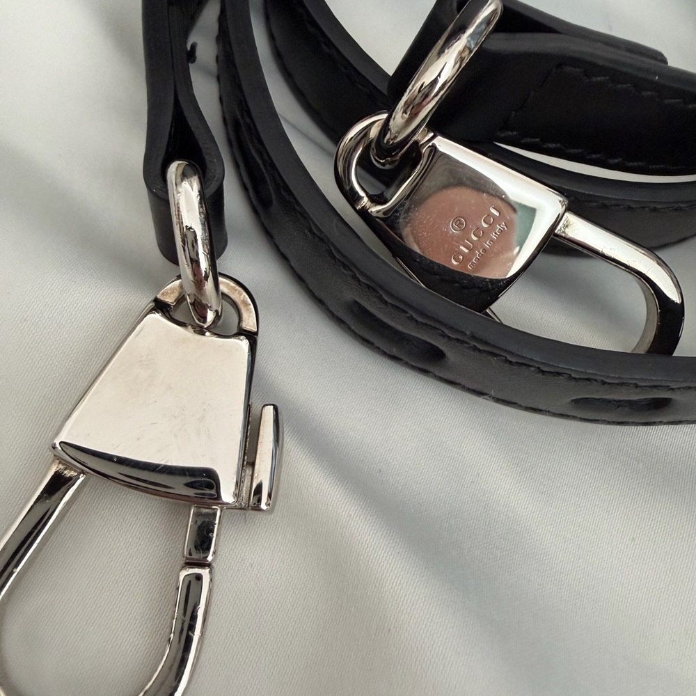 Gucci Black & Cream Large Zumi Leather Top-Handle Hand Bag w/cross body strap - Picture 2 of 6